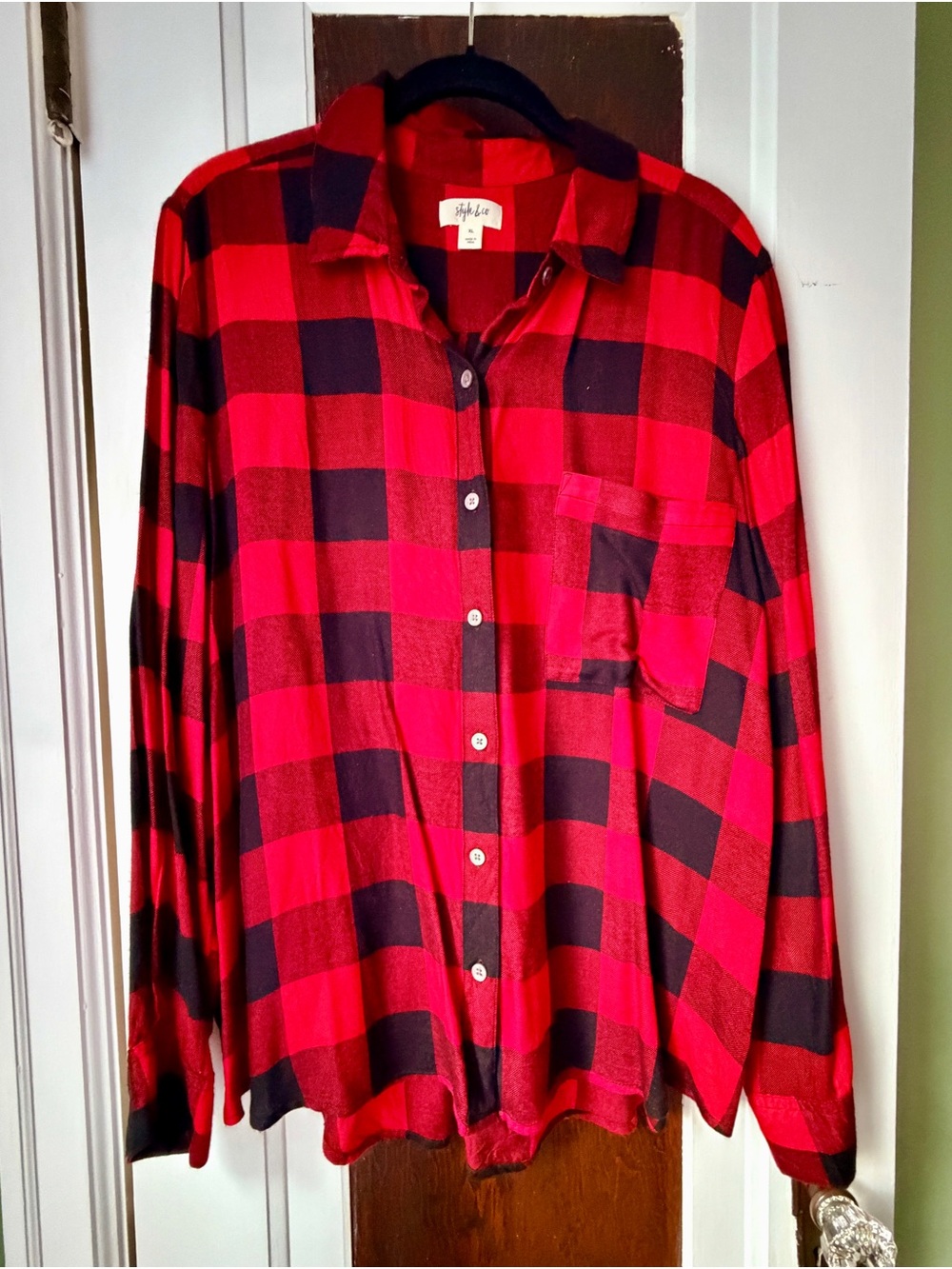 Stylish Red Black Buffalo Plaid Button-Up Shirt - Macy’s Style and Co.